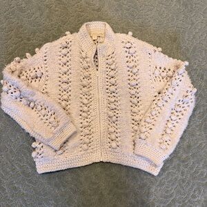 Anthropology Salt water  luxe free spirit fringe crochet zipper sweater jacket L